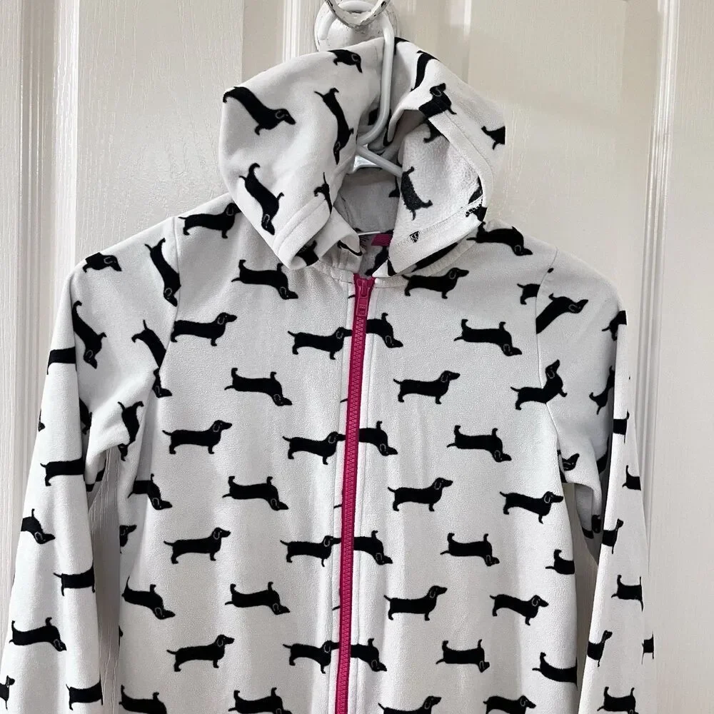 Tucker + Tate Dachshund Dog Fleece One Piece Hooded Pajamas Girls Size M 8-10